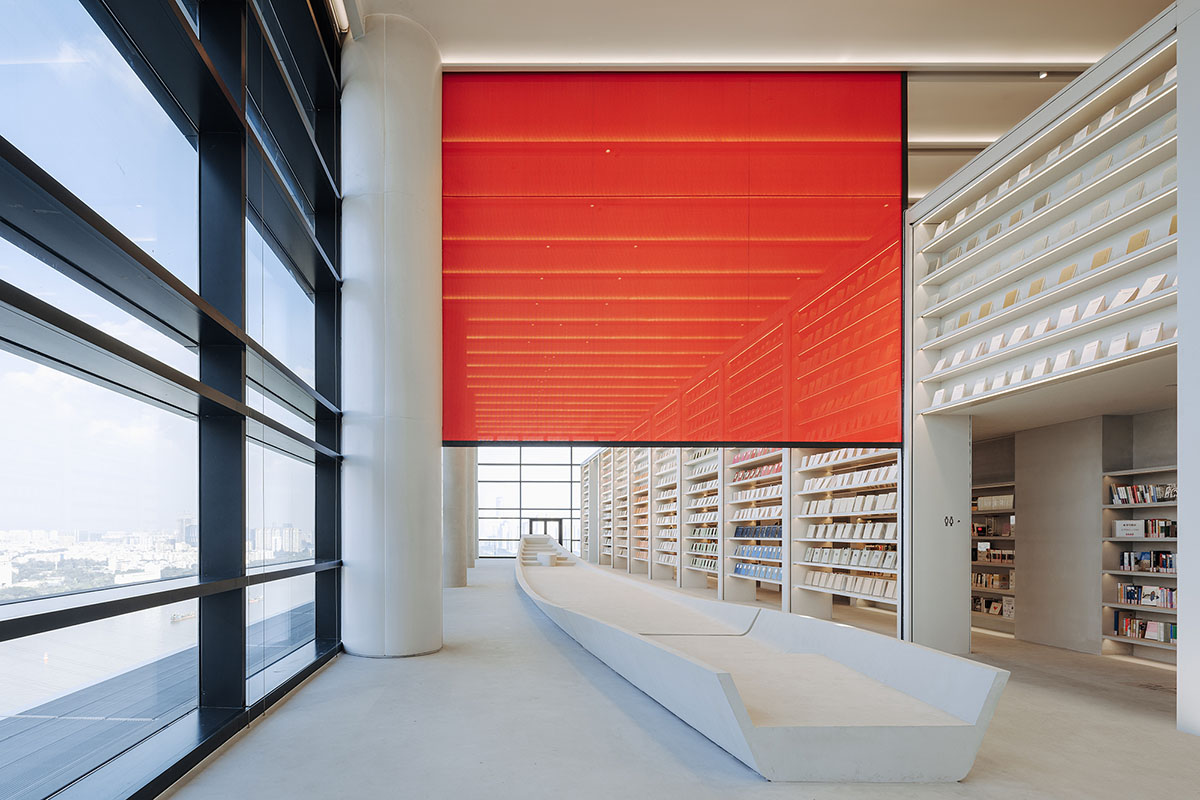Wutopia Lab creates surprising interiors with cut-out forms in The Satori Harbor Library in Guangzhou