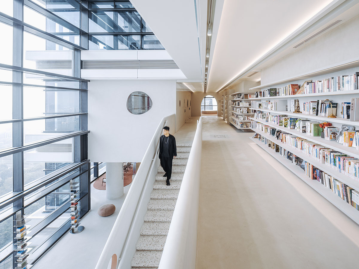 Wutopia Lab creates surprising interiors with cut-out forms in The Satori Harbor Library in Guangzhou