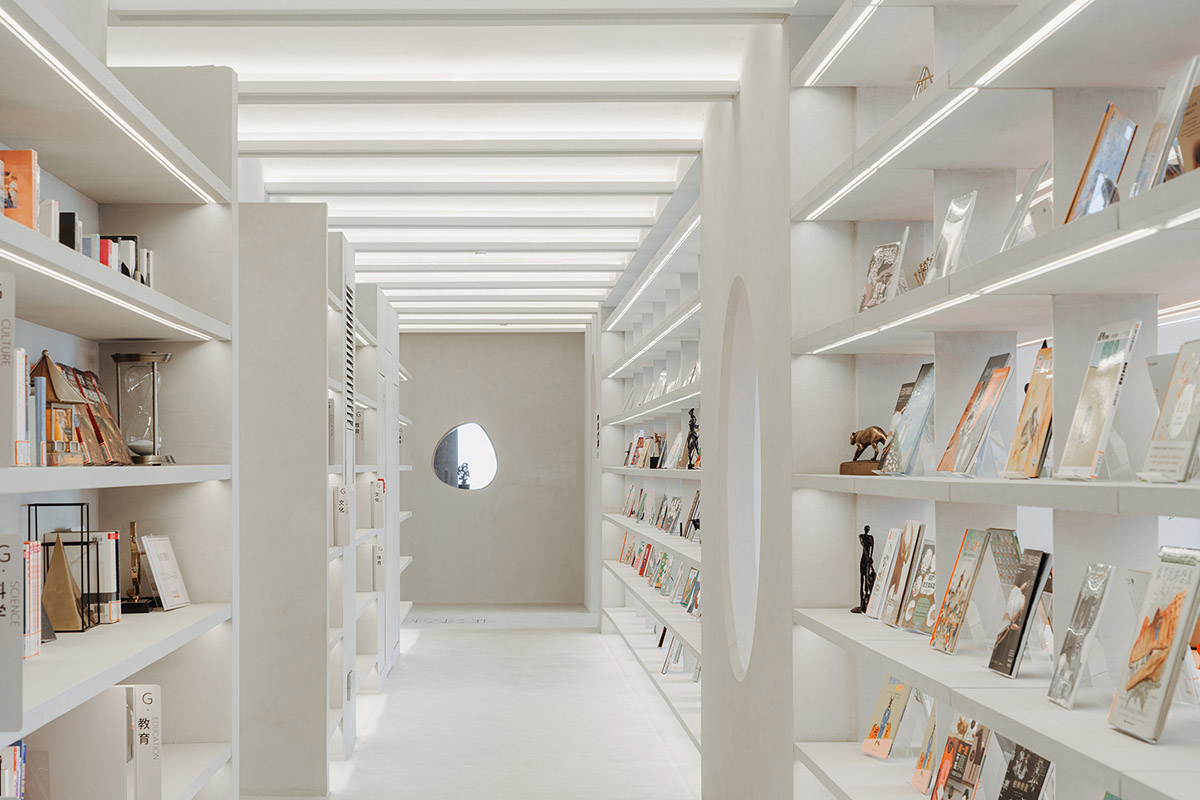 Wutopia Lab creates surprising interiors with cut-out forms in The Satori Harbor Library in Guangzhou