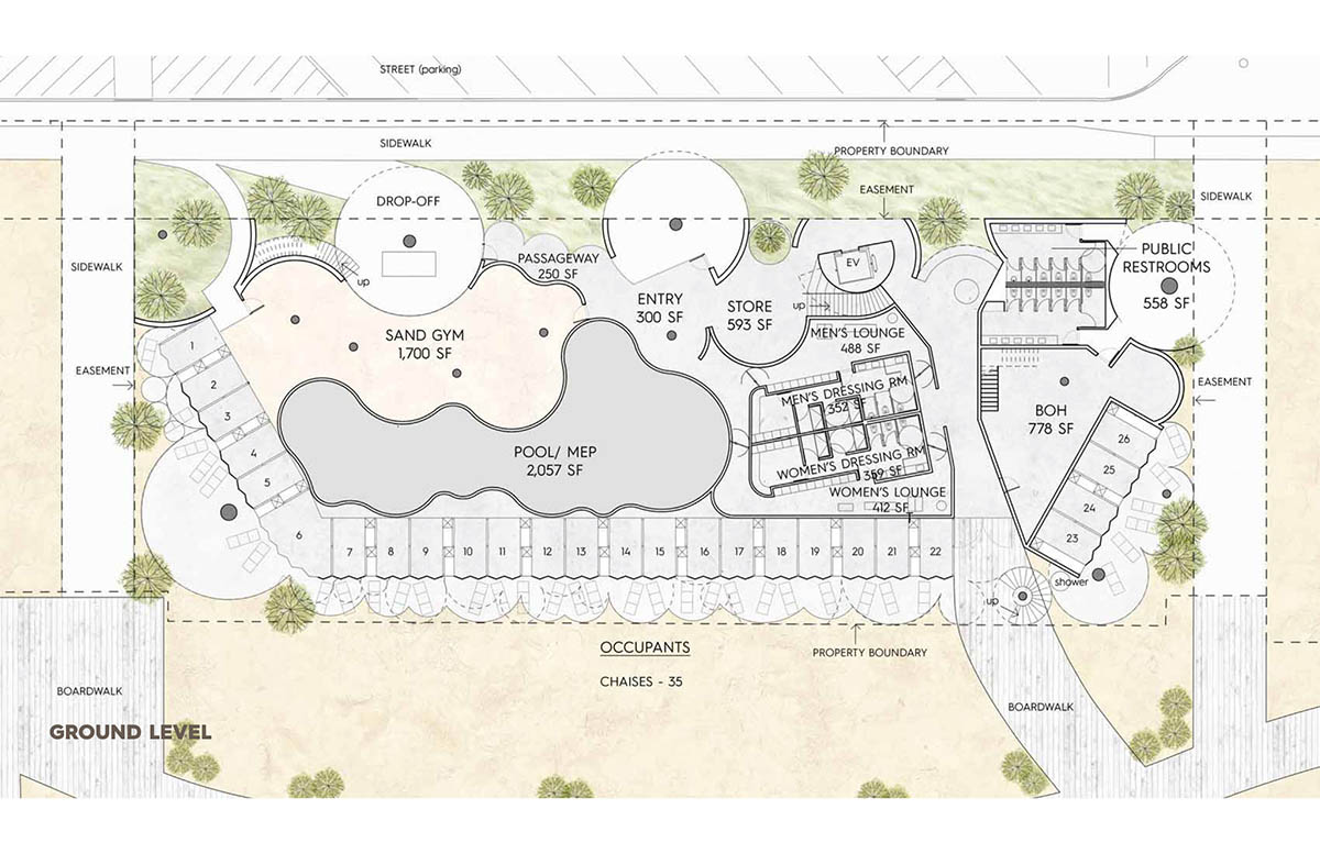 Asbury Beach Club in New Jersey is composed of curved concrete canopies activating the site