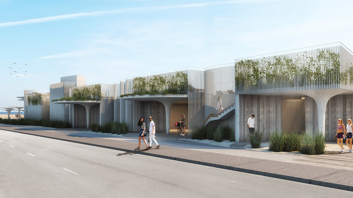 Asbury Beach Club in New Jersey is composed of curved concrete canopies activating the site