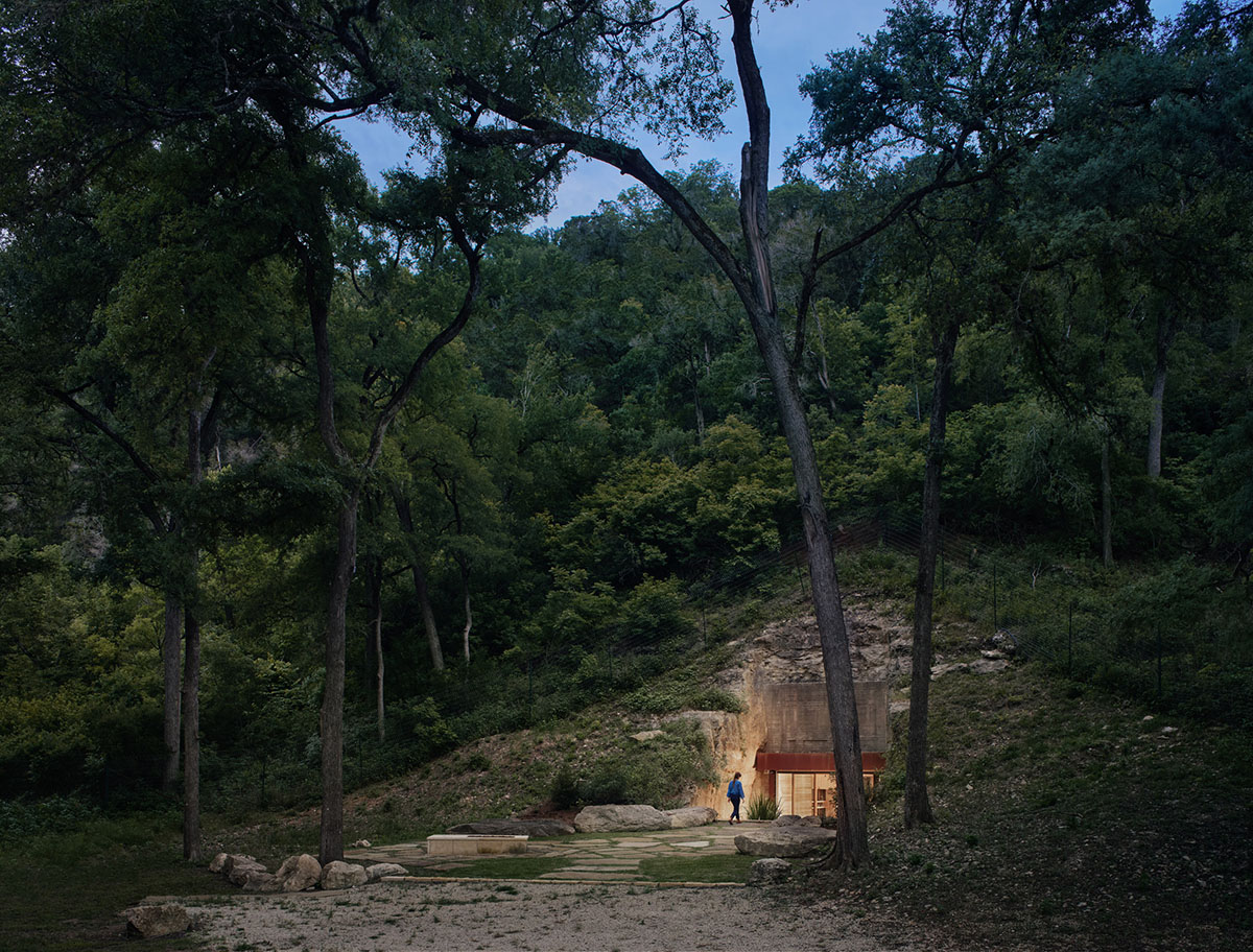 Clayton Korte creates private wine cave embedded into native landscape of Texas hillside