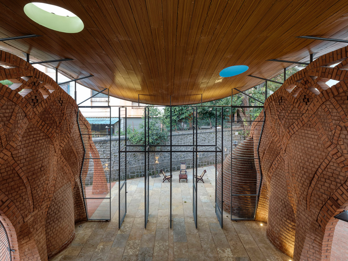 PMA madhushala's community center features undulating and artistic brick walls in Pune