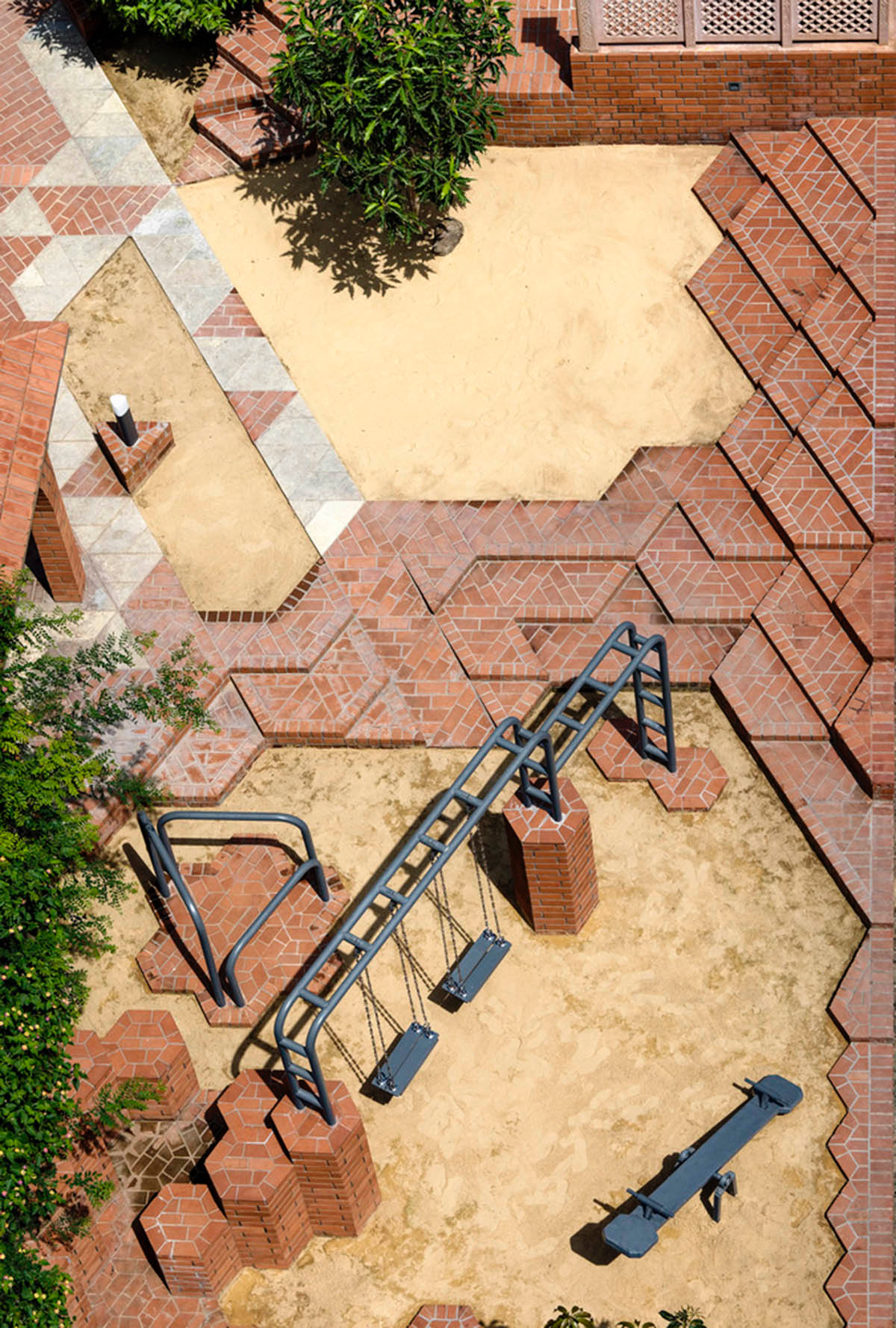 PMA madhushala's community center features undulating and artistic brick walls in Pune