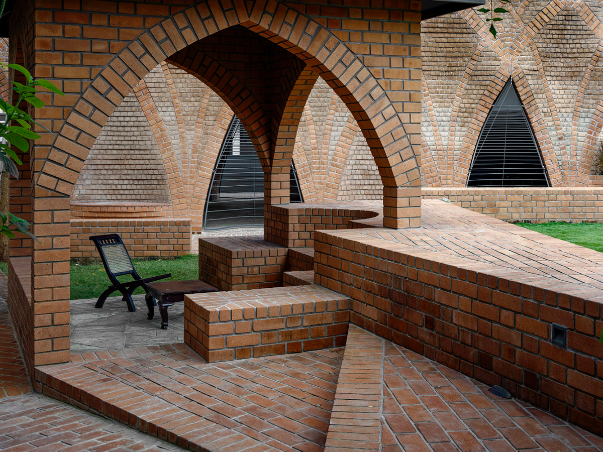 PMA madhushala's community center features undulating and artistic brick walls in Pune