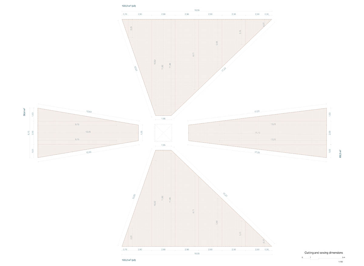 Aire Pavilion wrapped by giant scaffolding represents 