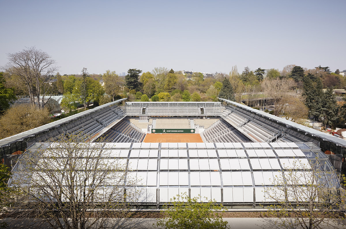 Marc Mimram built greenhouses in all sides of a tennis stadium to attract different audiences