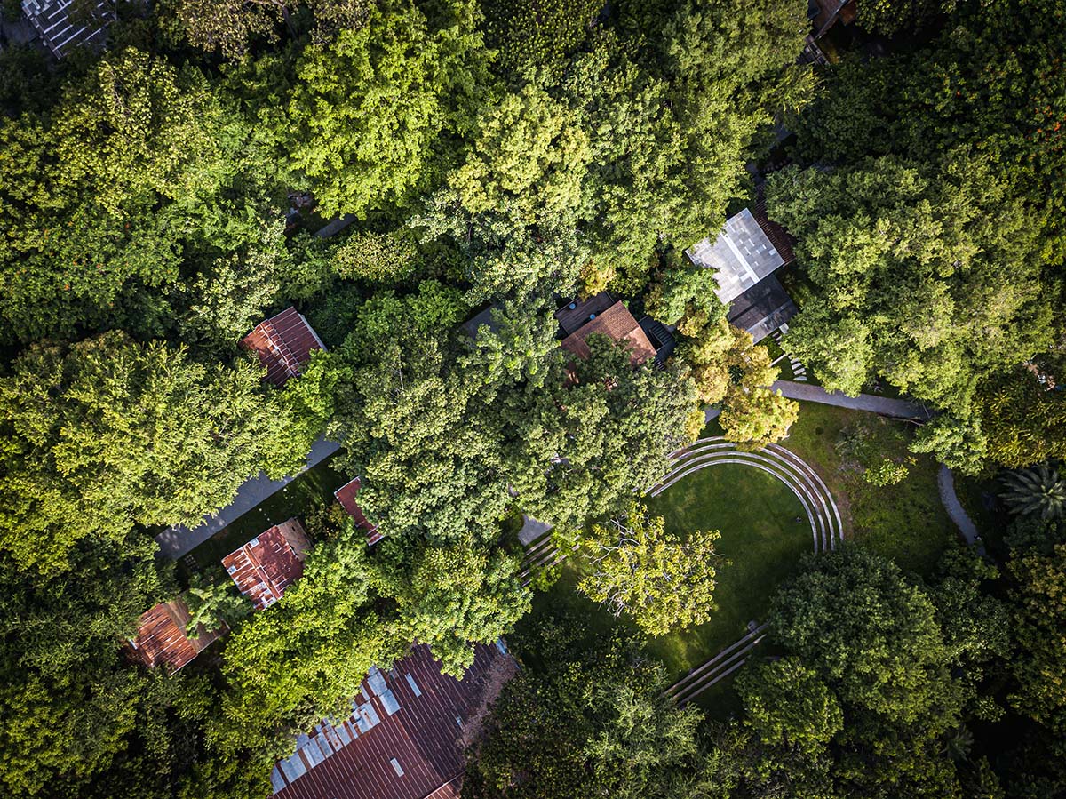 Sunken tea house by PAVA architects restores its historical elements in a former plant estate