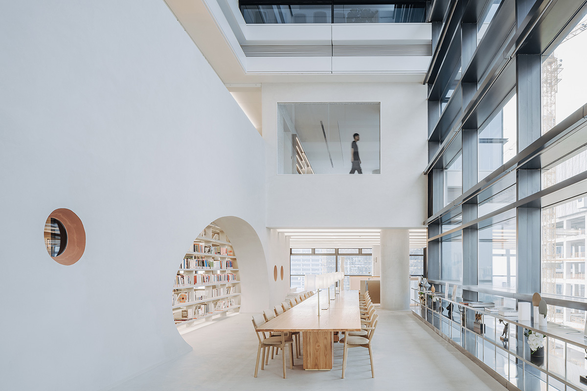 Wutopia Lab creates surprising interiors with cut-out forms in The Satori Harbor Library in Guangzhou