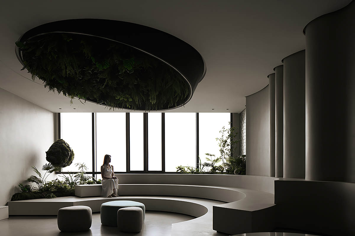 Exhibition hall interiors in China feature unconstrained flowing wall evoking