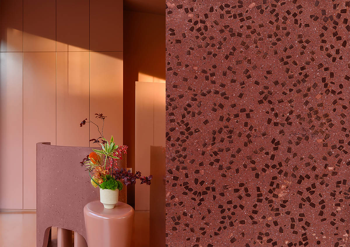 Bold peachy colors define interiors of nail flag store designed by 8877 Interiors in Shanghai 