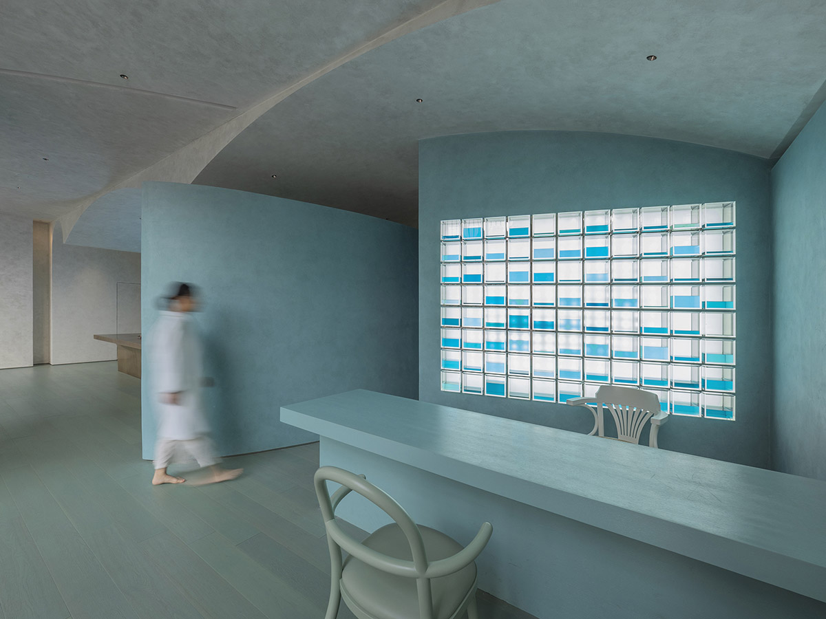 Waterfrom Design's Aqua Health Clinic features blue-toned various volumes as performative objects