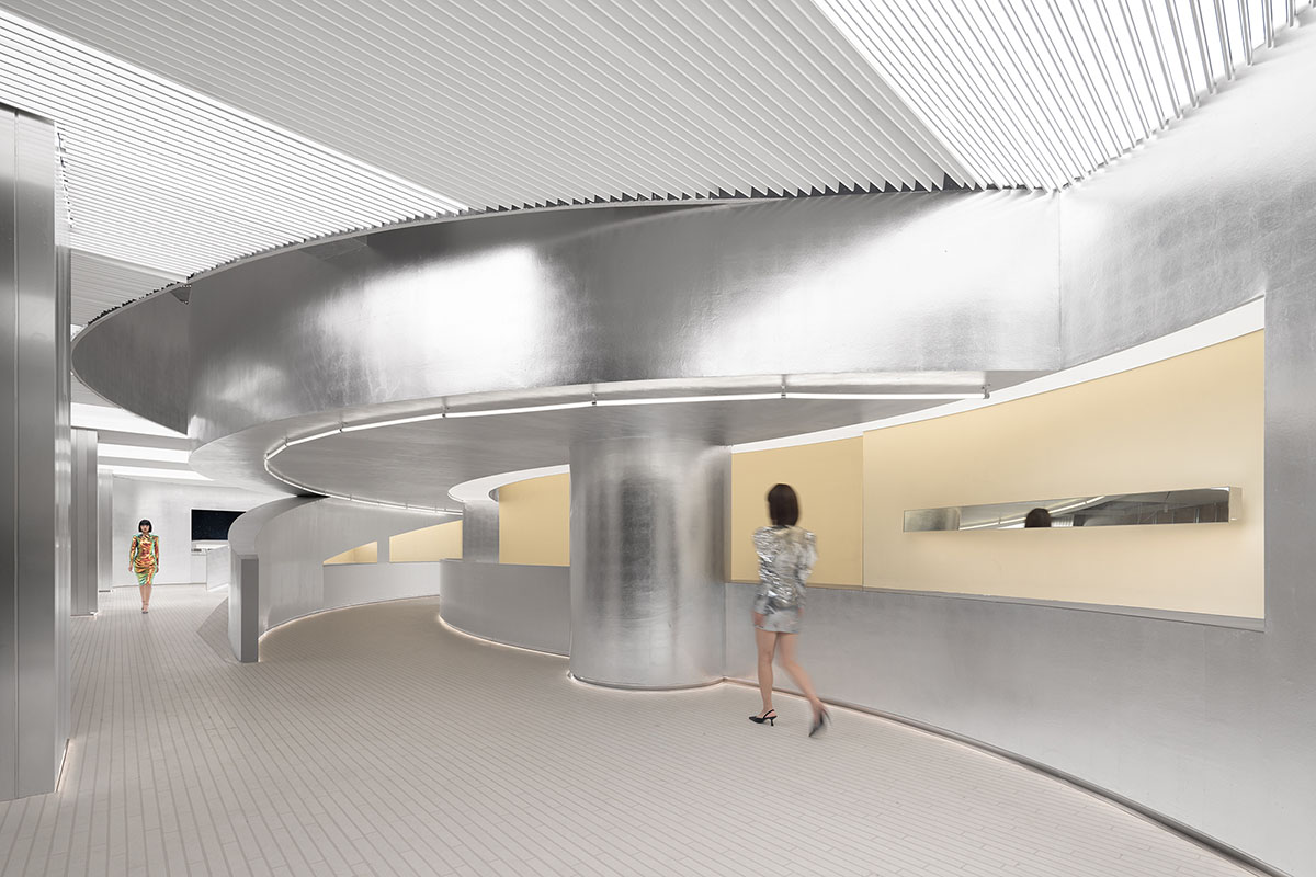 Various Associates designs beauty store with winding staircase and silver-toned interiors in Hangzhou