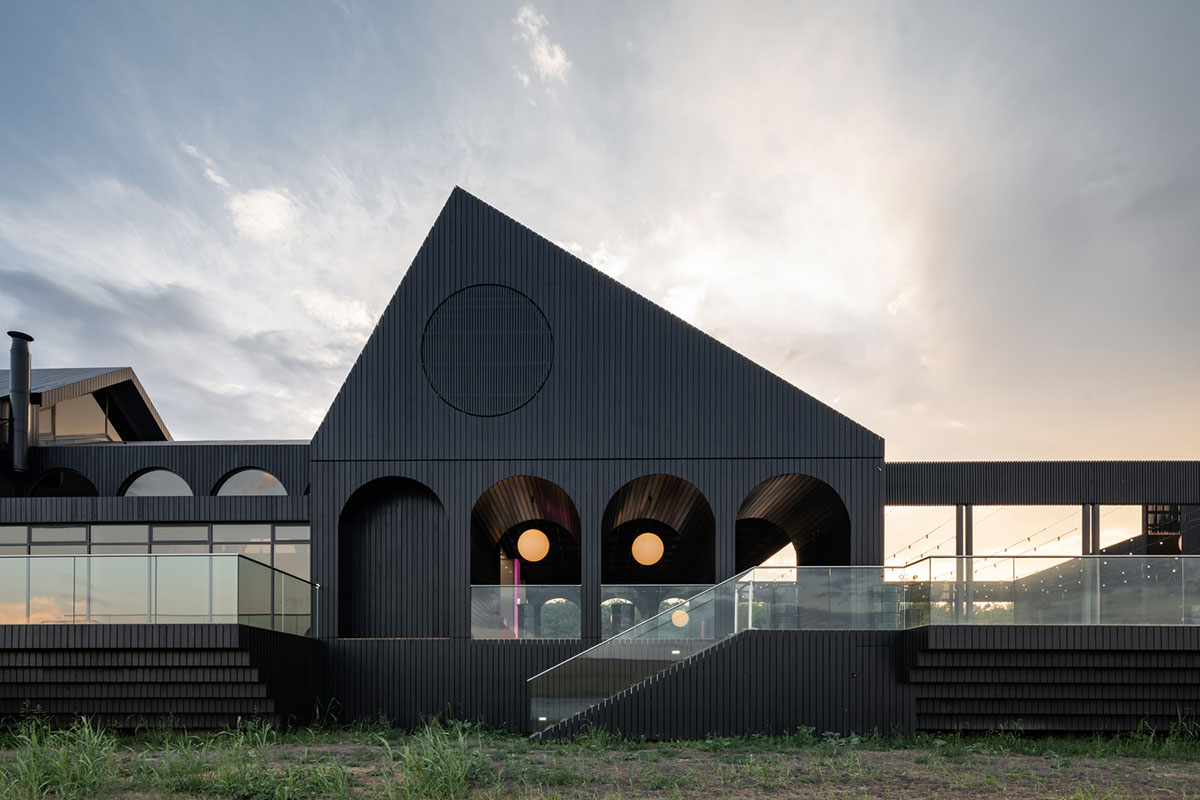 Hospitality Center is an ensemble of different black wooden buildings in Russian Lipetsk region