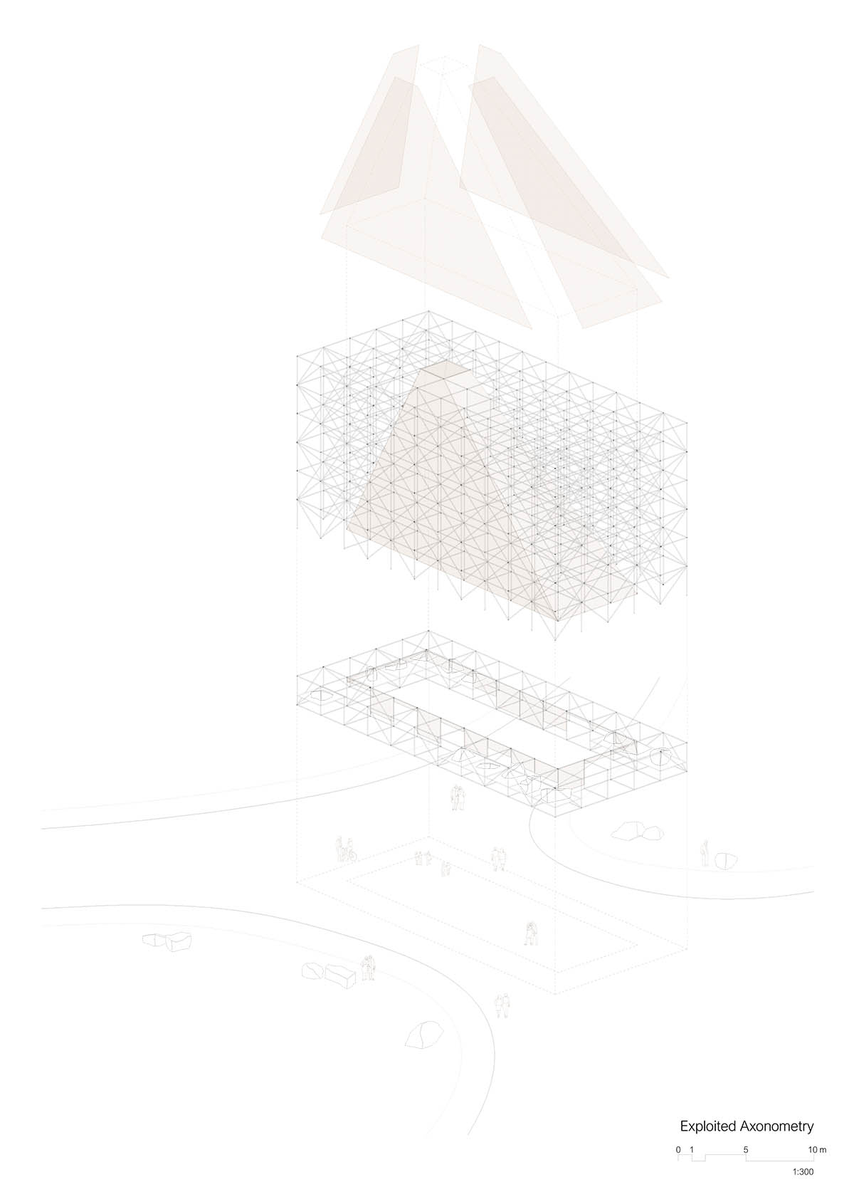 Aire Pavilion wrapped by giant scaffolding represents 