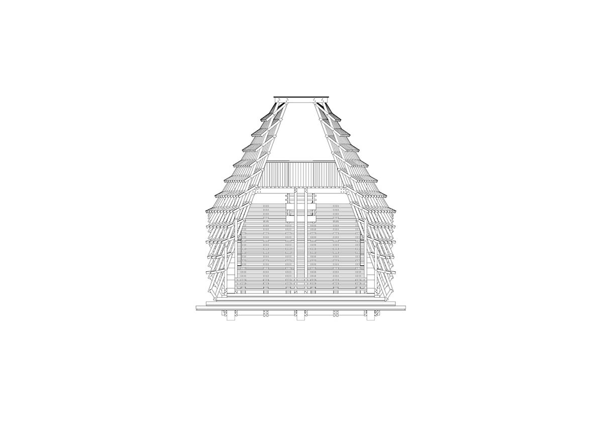 Arched timber bridge by LUO studio allows boats to pass under bridge smoothly in Gulou waterfront