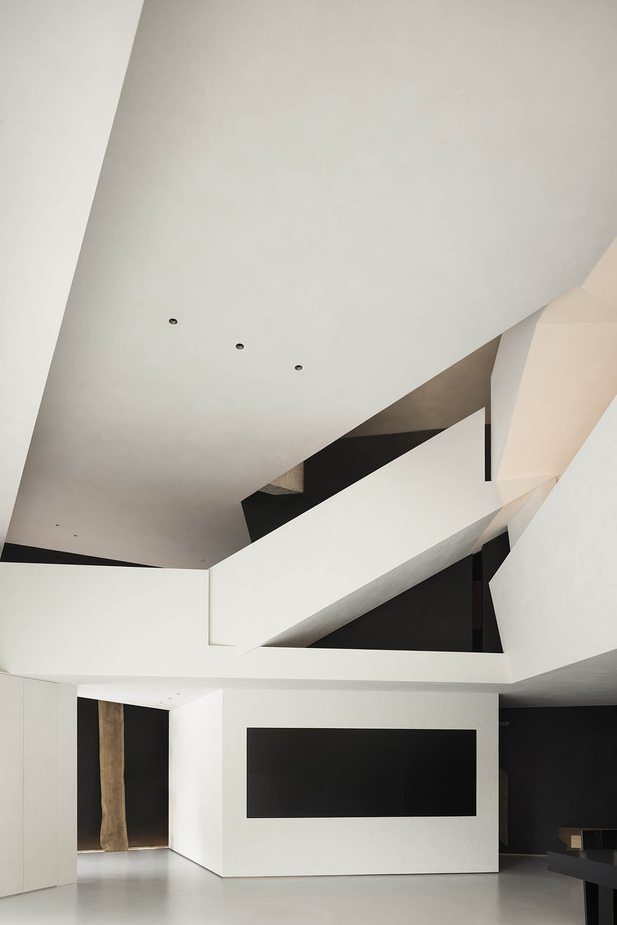 Product showroom features slanted walls creating a harmonious sense of balance in China