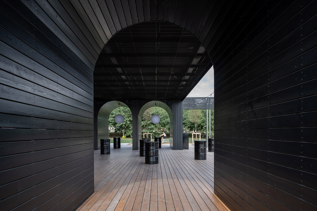 Hospitality Center is an ensemble of different black wooden buildings in Russian Lipetsk region