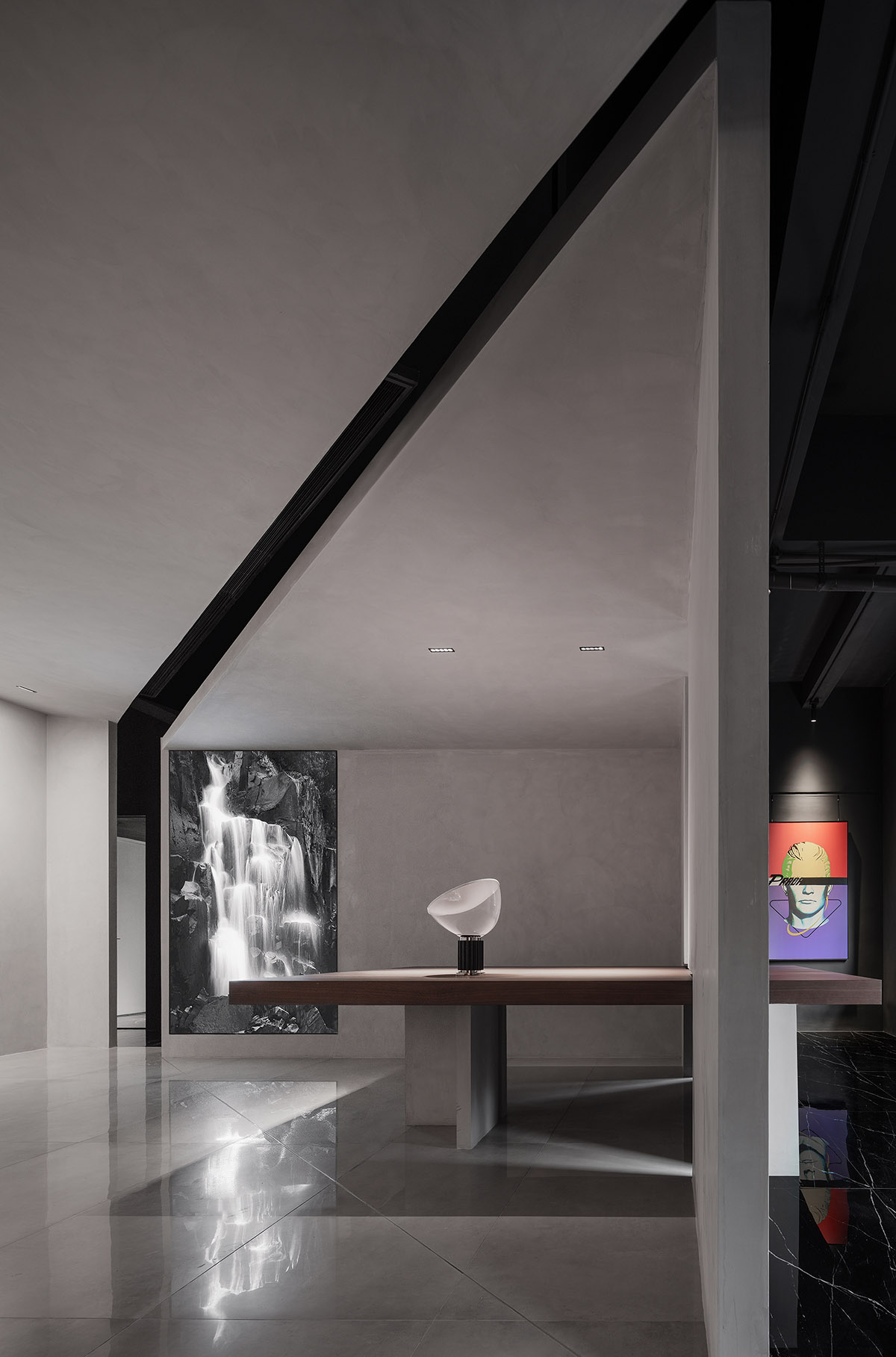 Masanori Designs' interiors include red cylinder bringing rainwater into the space