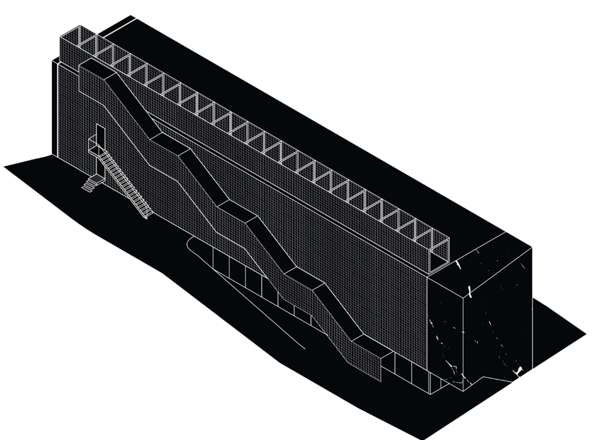 A collage of elements reflecting surroundings assembled on the facade of Office Building by SLETH