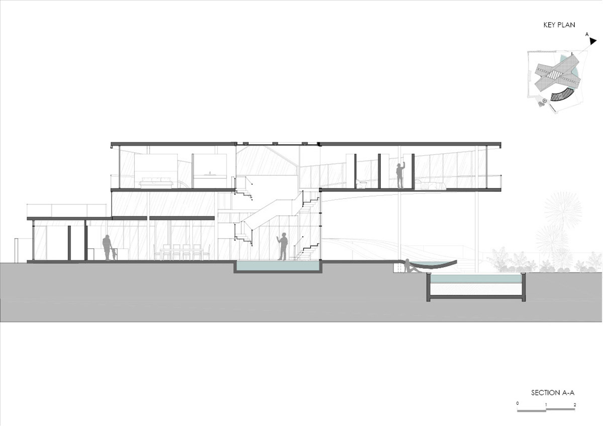 Alexis Dornier's cross-shaped house elevated on stilts to include continuous living space underneath