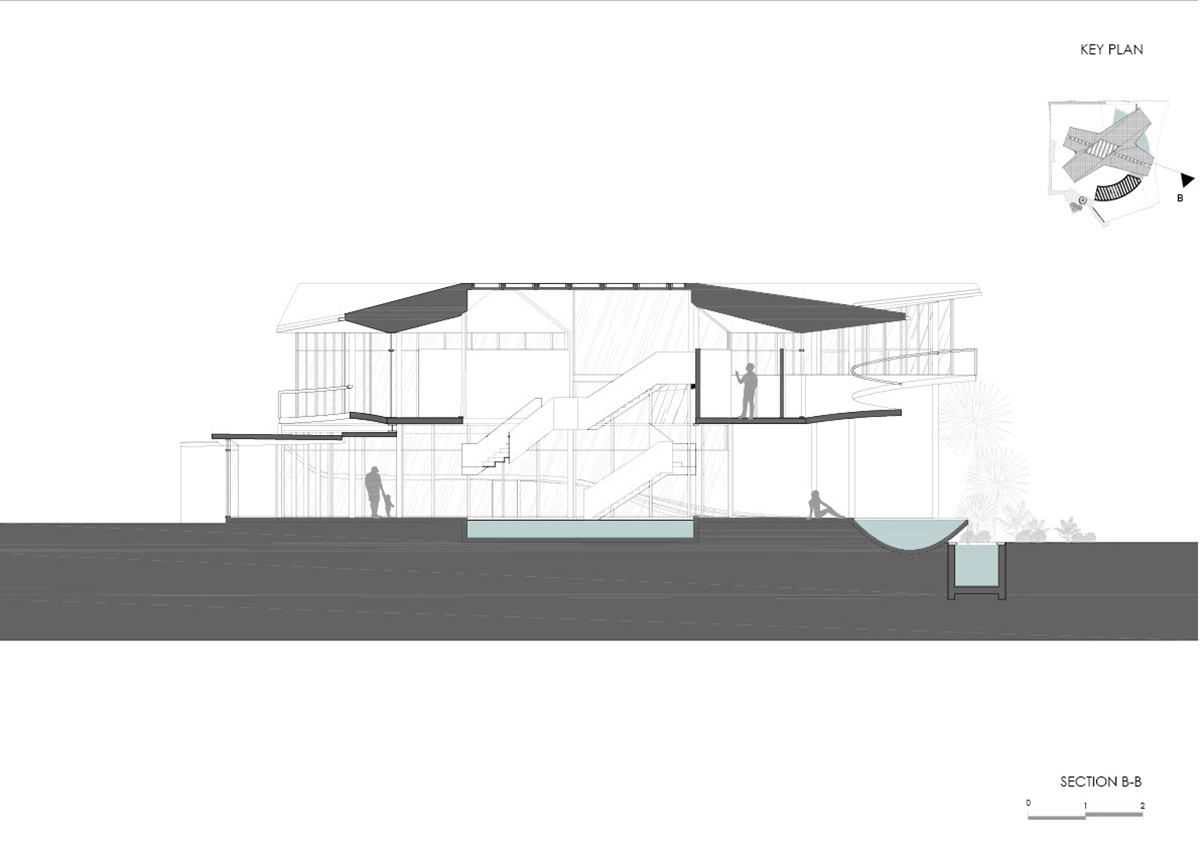 Alexis Dornier's cross-shaped house elevated on stilts to include continuous living space underneath