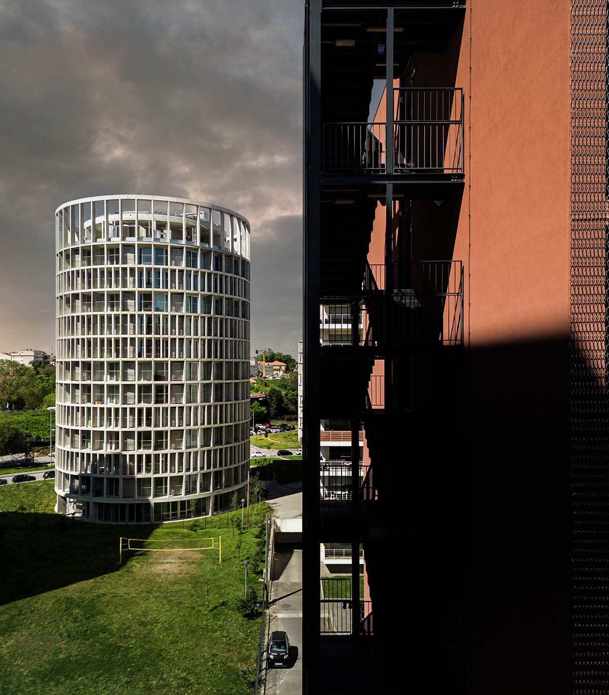 OODA completes cylindrical student housing with colonnaded skin in Porto, Portugal