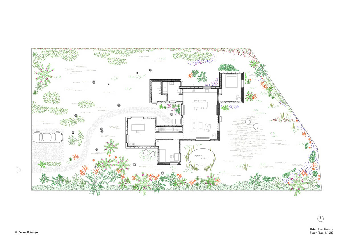 Zeller & Moye built private residence composed of interlocked timber cabins among pine trees