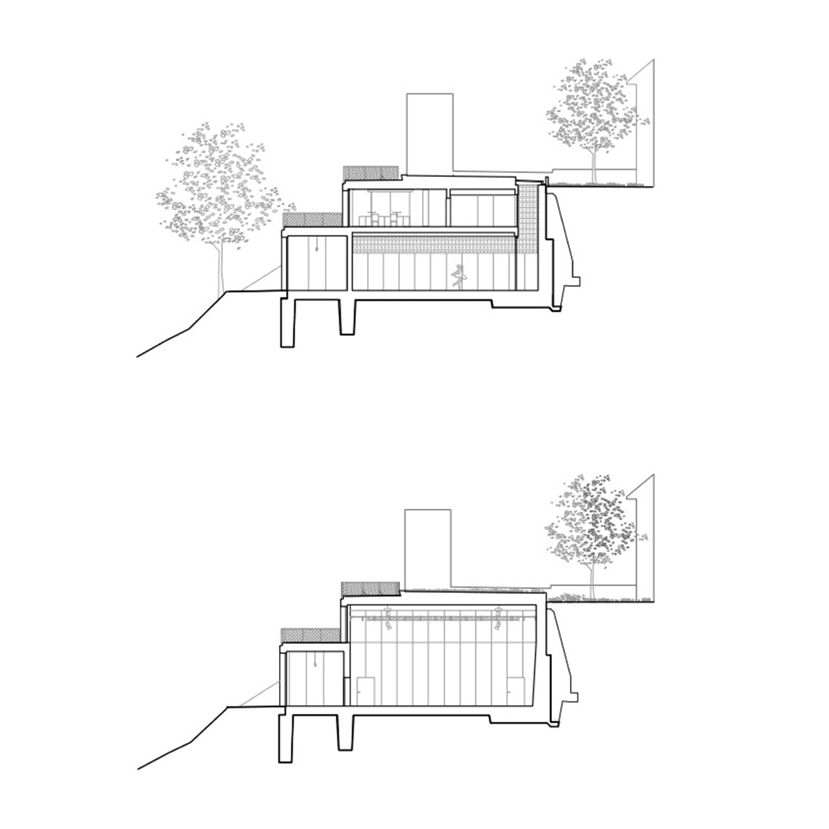 Trapezoidal openings characterize the interiors of cultural center by Estudio Barozzi Veiga in Zürich