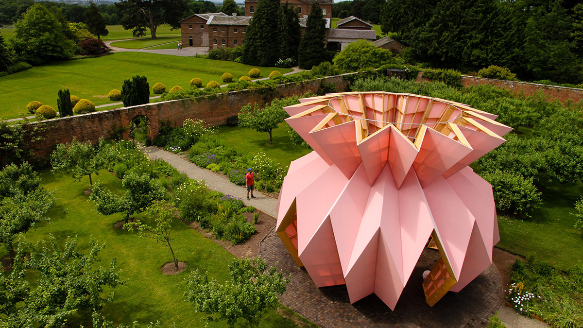 Studio Morison creates dusty pink pineapple-like pavilion in historic Berrington Hall’s garden
