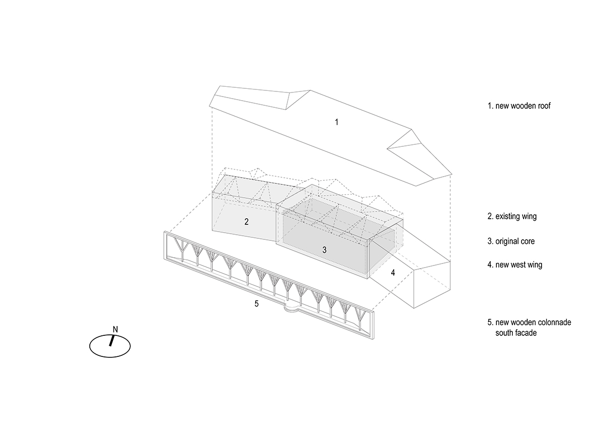 Icaro Hotel featuring wooden colonnade frames embraces alpine heritage landscape in Italy 