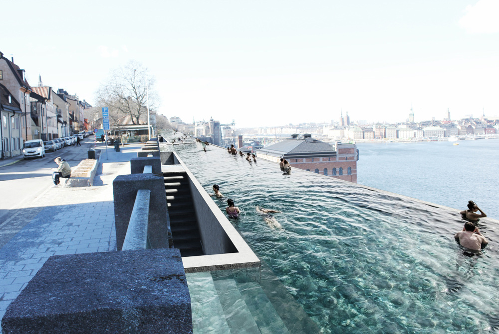 UMA proposes a kilometre-long infinity pool to create unique public space in Stockholm&rsquo;s waterfront