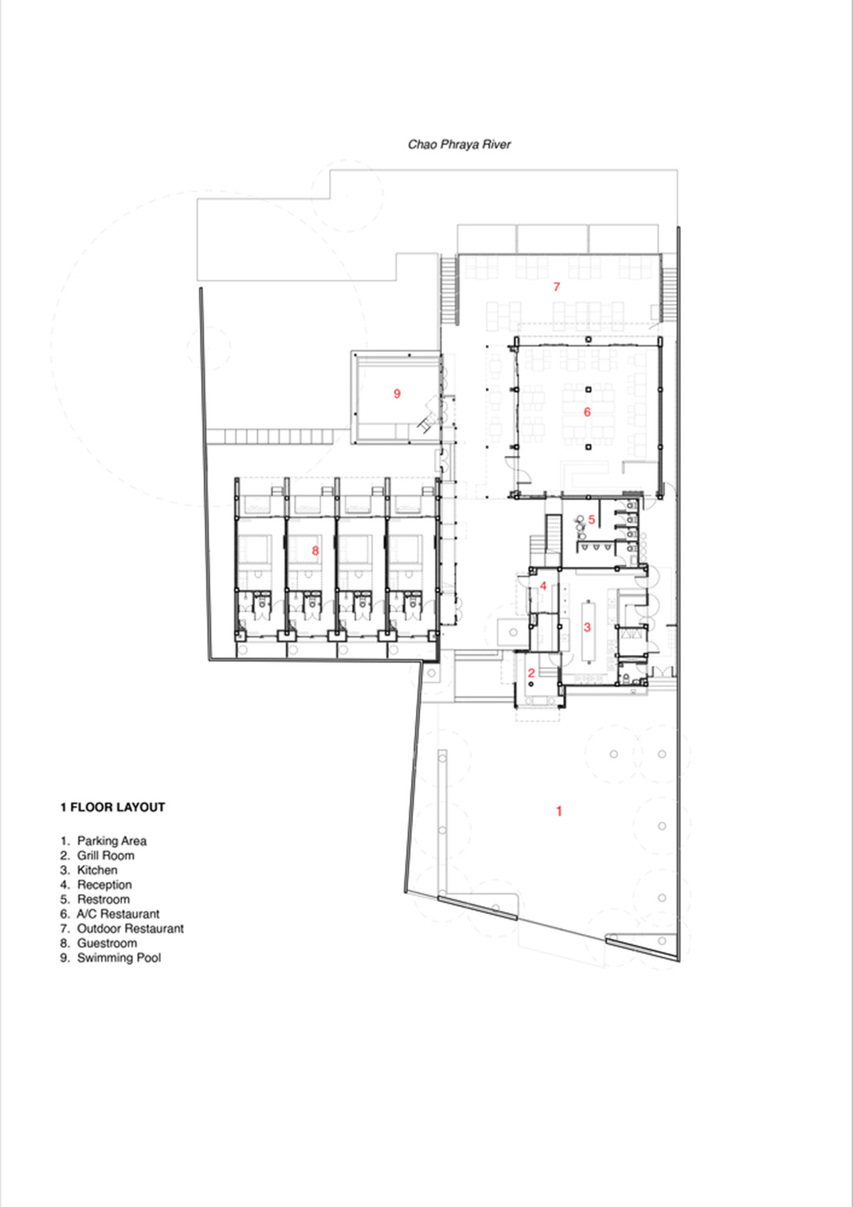 onion designs hotel and restaurant with handmade orange bricks in Thailand