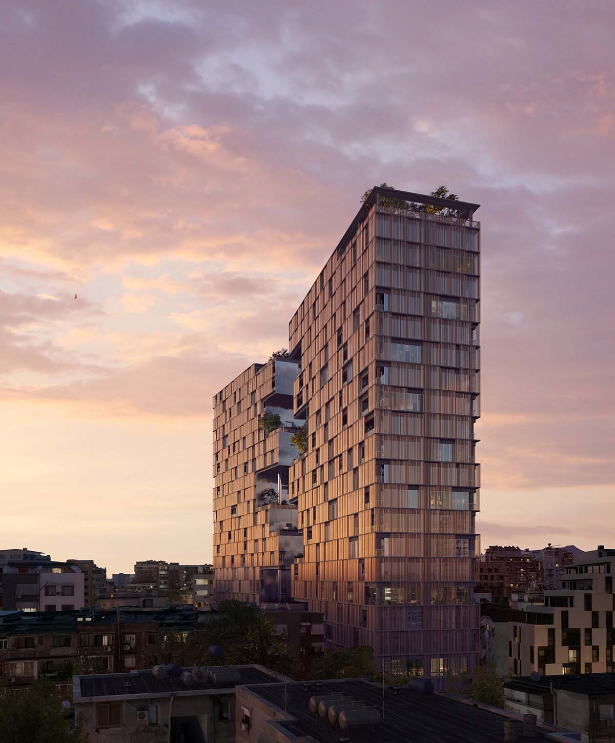 OODA unveils Ndarja, a pair of fragmented towers in the center of Tirana