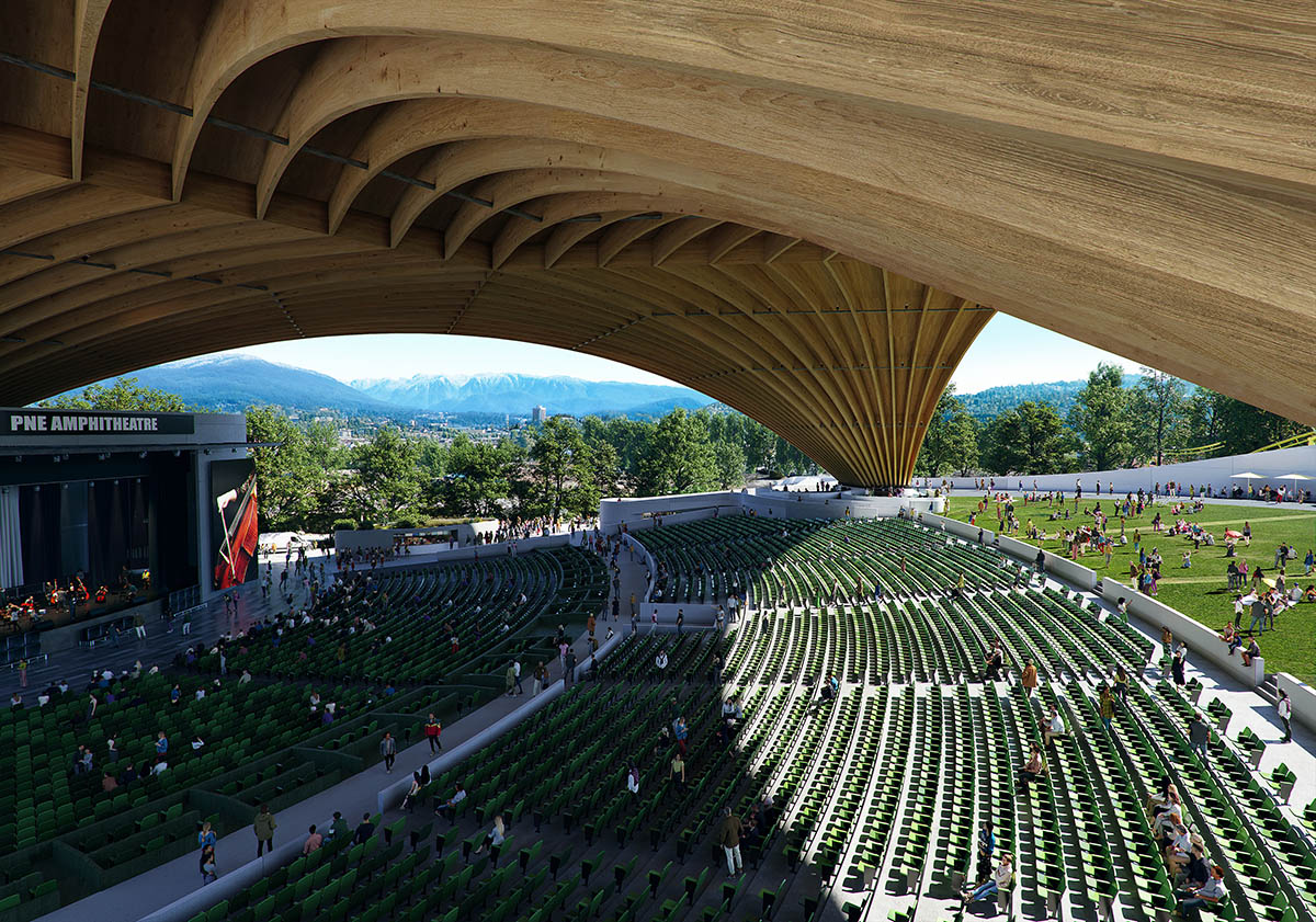 Revery Architecture covers the PNE Amphitheatre with a massive starburst timber roof in Vancouver 