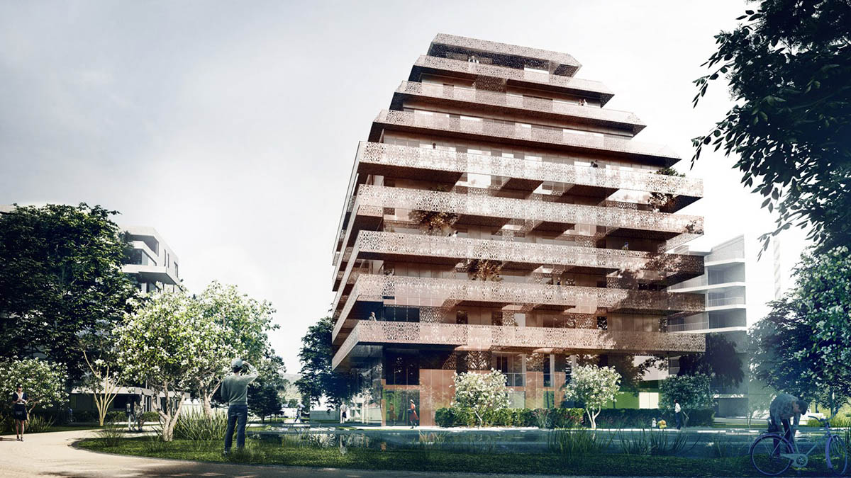 Reiulf Ramstad Architects creates copper terraces for the new residential building in Norway