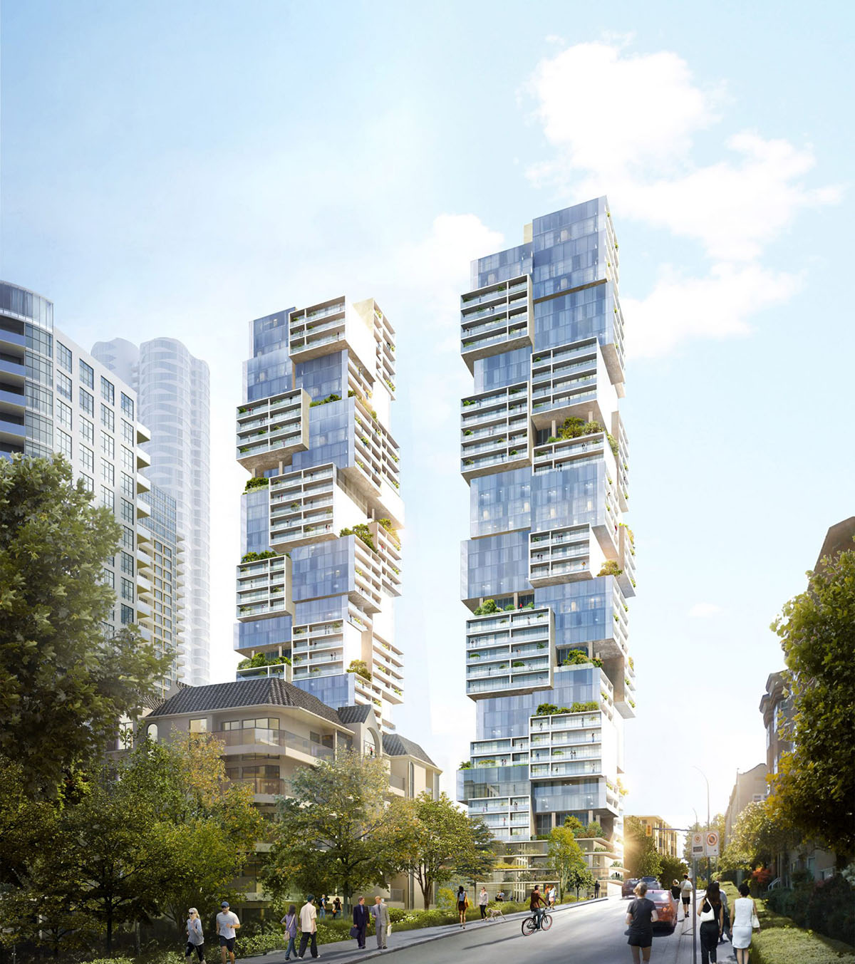 Büro Ole Scheeren unveils images for Vancouver towers made of a patchwork of dense green spaces
