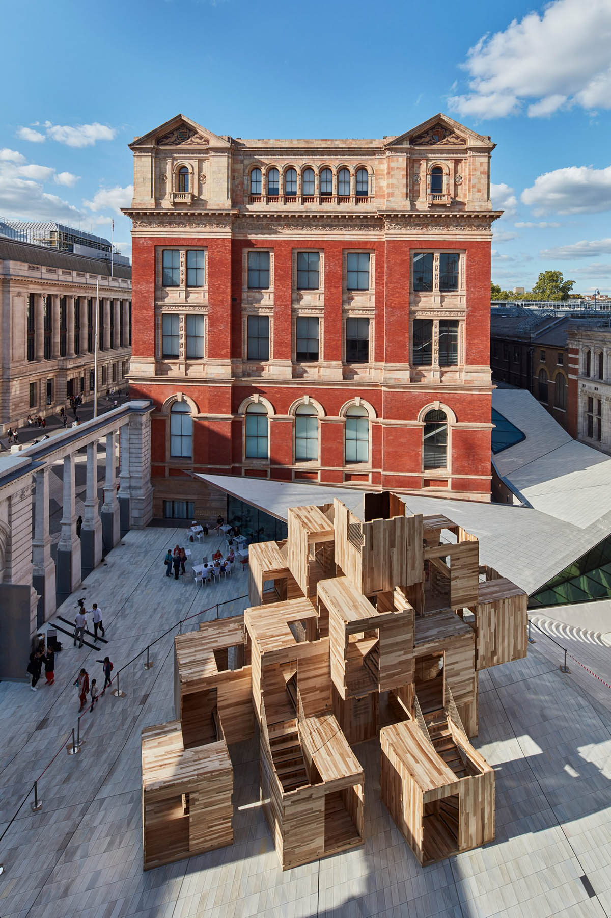 Waugh Thistleton Architects installs modular wooden maze-like sculpture at London Design Festival
