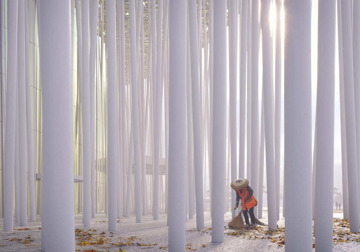 Steven Chilton Architects' Theatre will be wrapped by a bamboo forest of white columns in China