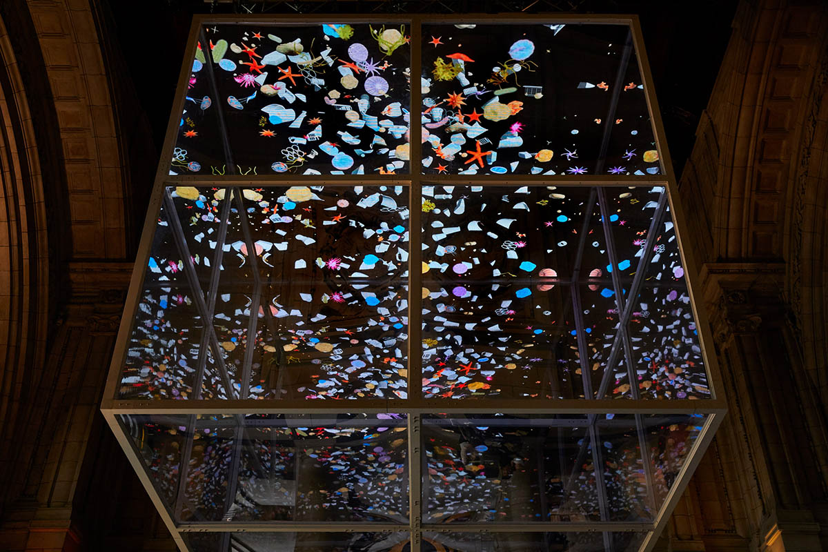 Sam Jacob suspends a cinematic mirrored cube to rethink our plastic waste system at LDF