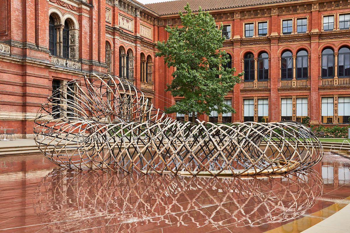 Kengo Kuma designed cocoon-like installation that combines bamboo and carbon fibre at LDF