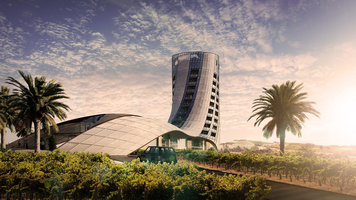 Intro Architecture designs twisted hotel tower on Barossa valley vineyards