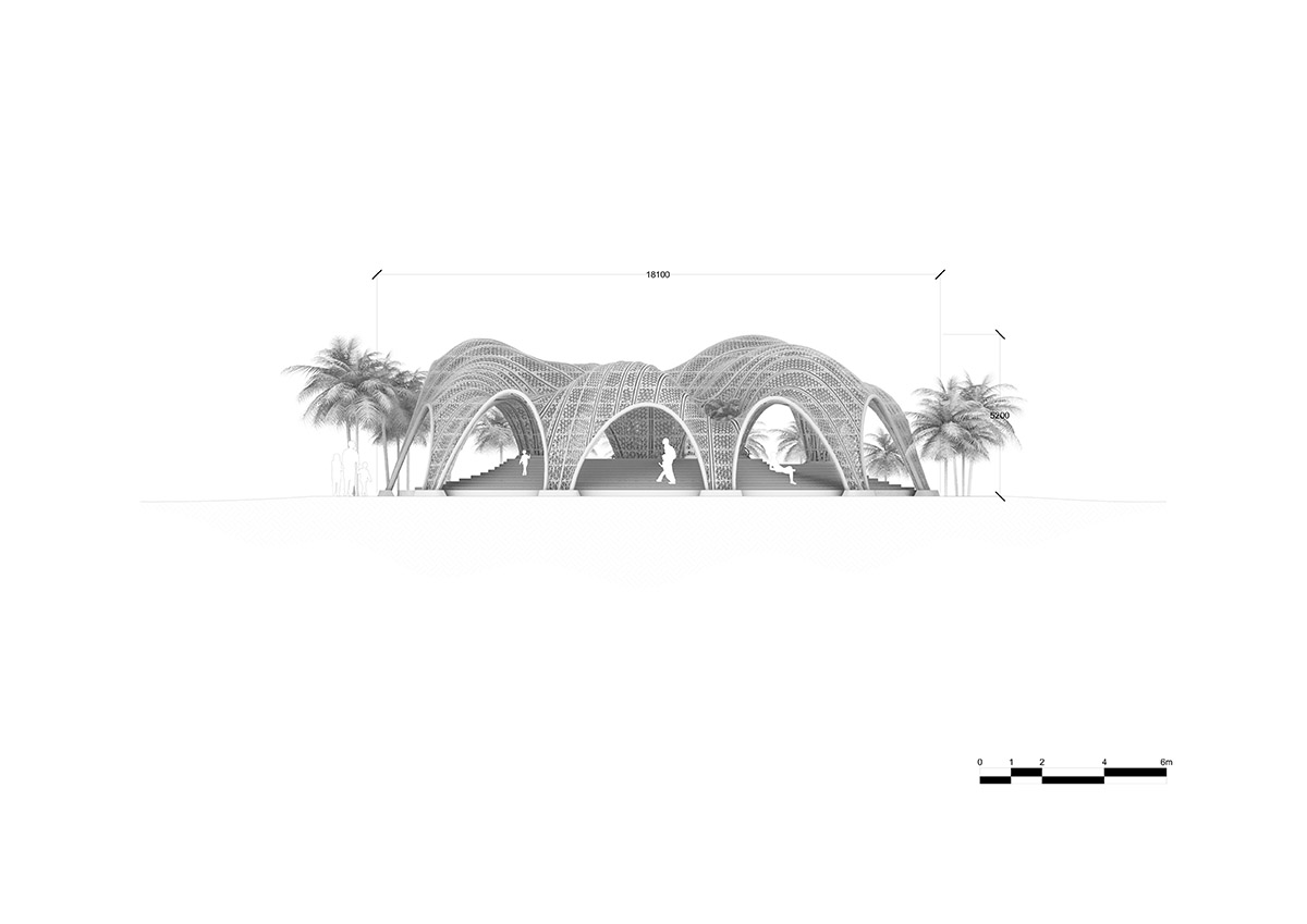 MEAN* designs pavilion by creating a wavy 3D printed polymer mesh on Wadi Rum desert