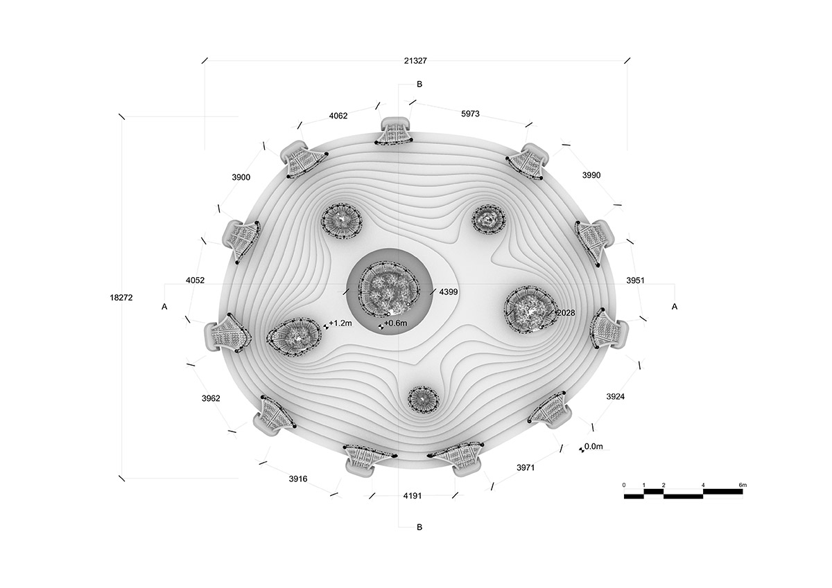MEAN* designs pavilion by creating a wavy 3D printed polymer mesh on Wadi Rum desert