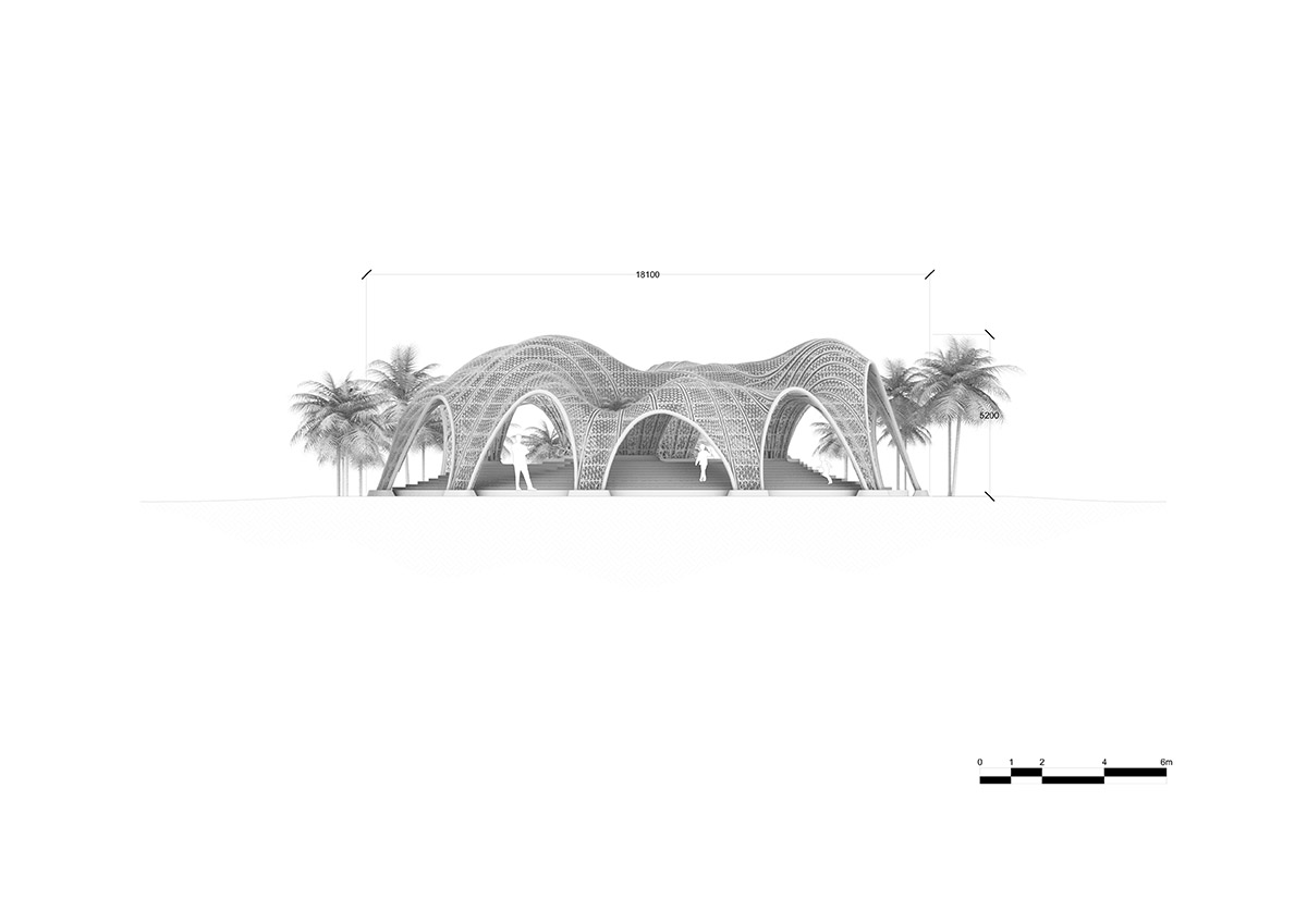 MEAN* designs pavilion by creating a wavy 3D printed polymer mesh on Wadi Rum desert