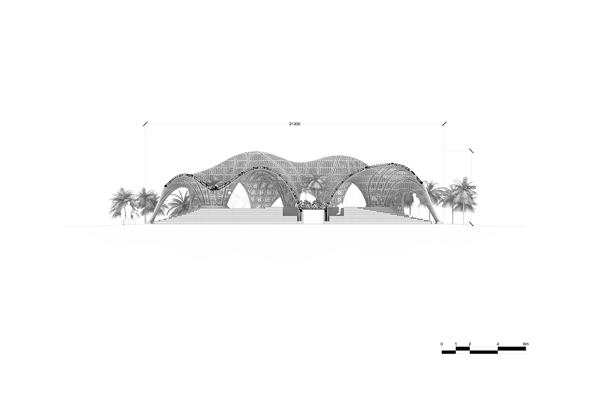 MEAN* designs pavilion by creating a wavy 3D printed polymer mesh on Wadi Rum desert