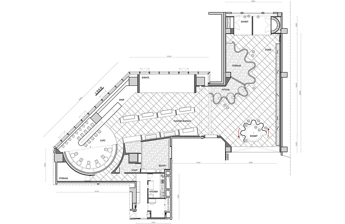 RAMOPRIMO uses steel curved walls to highlight garments in the interior of fashion store in China