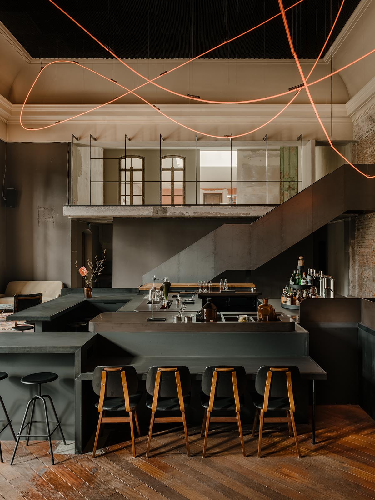 KINK Restaurant, featuring bold and dark interiors, opens with Kerim  Seiler's neon light installation
