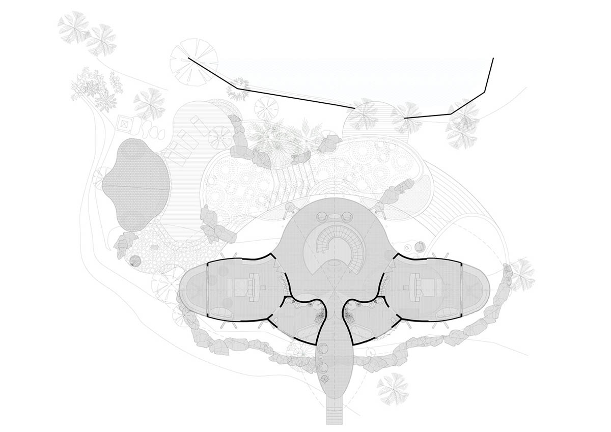 Undulating bamboo roofs wrap this wellness retreat in a lush forest of Bali