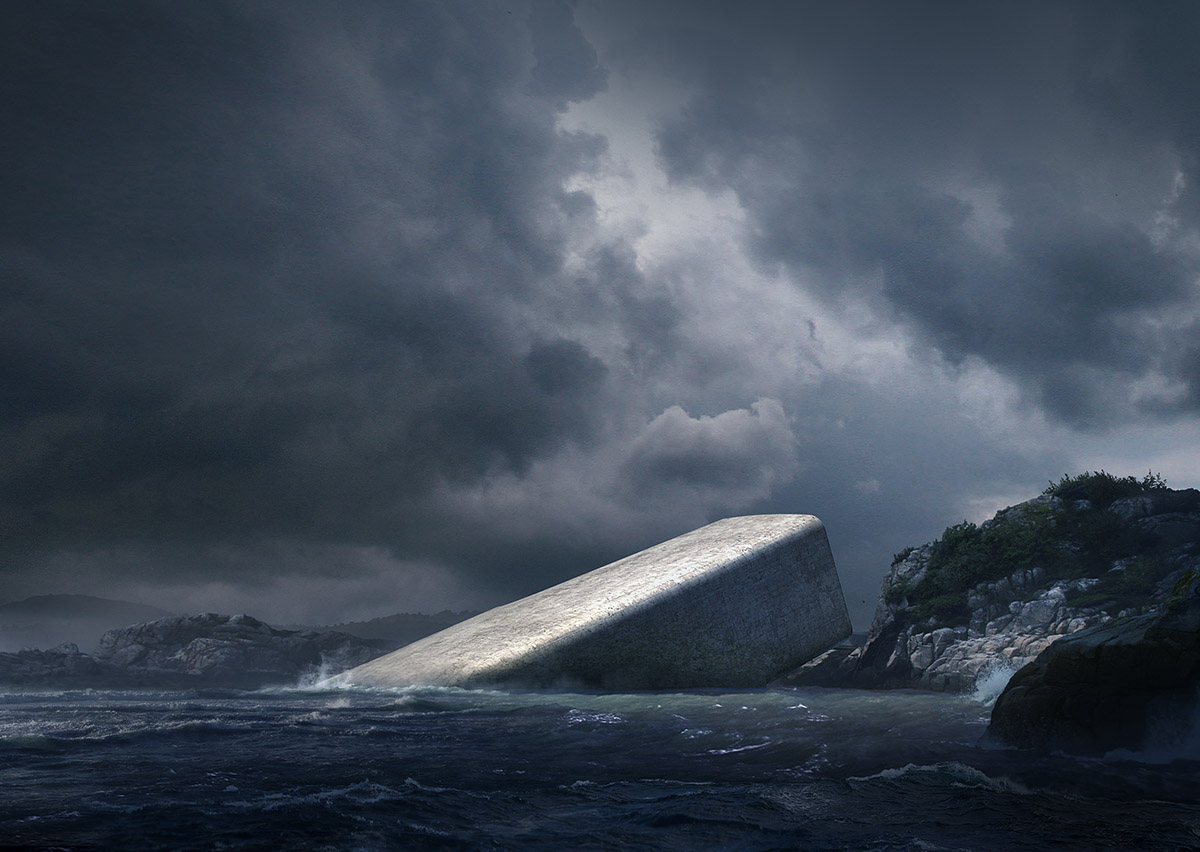 Snøhetta unveils plans for half-sunken rocky underwater restaurant in Norway